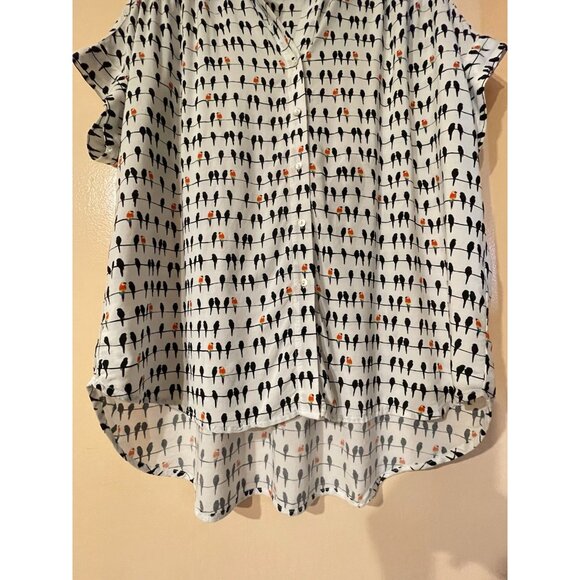 Jane + Delancey Womens Bird Print Short Sleeve Button Down Shirt Size L White - Picture 7 of 14